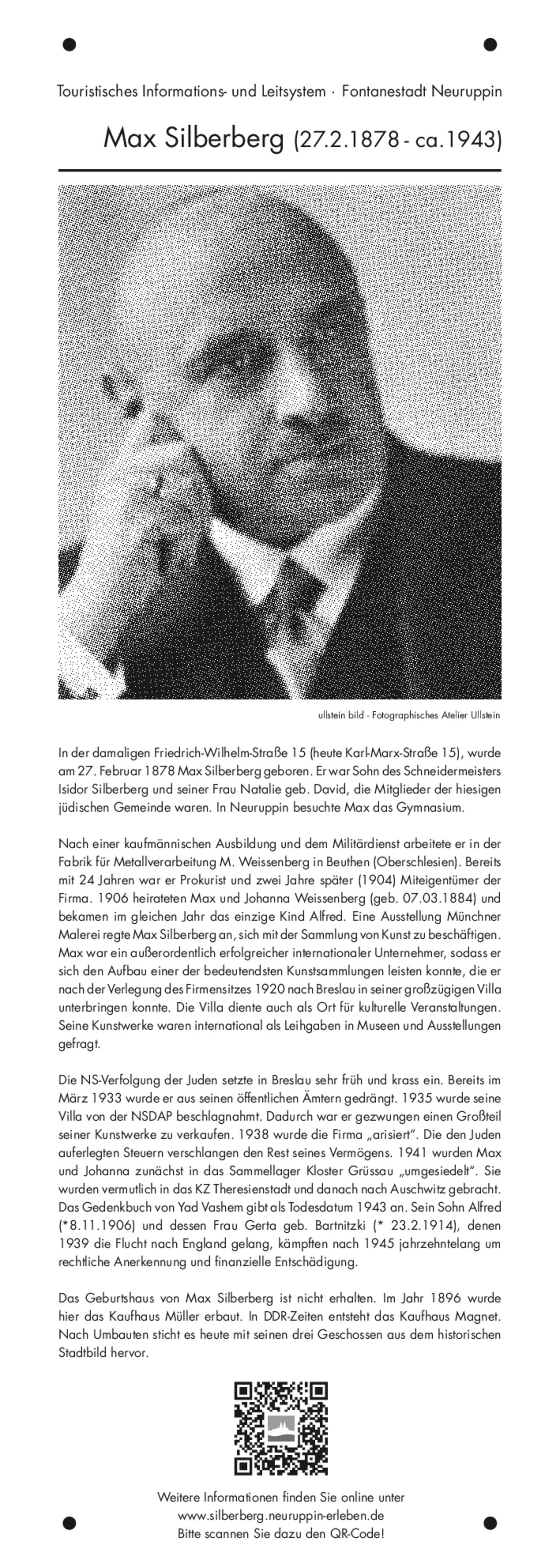 Gedenktafel für Max Silberberg in Neuruppin